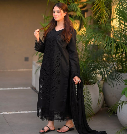 3PC BLACK LAWN SUIT