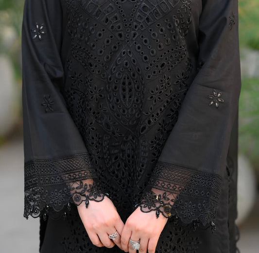 3PC BLACK LAWN SUIT